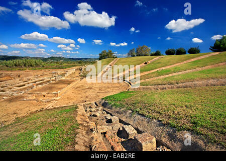 Das antike Theater von alten Elis (Ilida), Austragungsort der Olympischen Spiele der Antike, Ilia, Peloponnes, Griechenland. Stockfoto