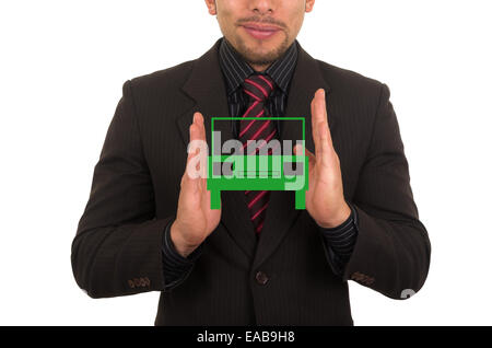 junger Geschäftsmann Betrieb gezogenen Wagen Stockfoto