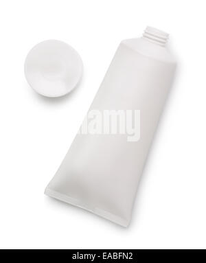 Leere offene Plastikschlauch isoliert auf weiss Stockfoto