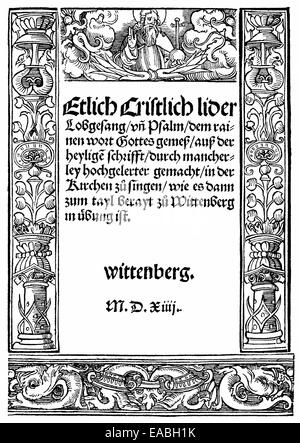 1520, Titelblatt des ersten reformatorischen Dokuments geschrieben von Martin Luther, 1483-1546, Holzschnitt von 1520, Titelseite der1. Stockfoto