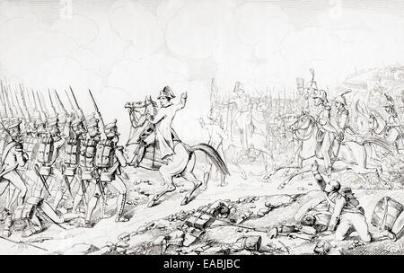 Napoleon mit seinen Truppen in der Schlacht von Lützen, Deutschland, 1813.  Nach Andrea Johann Fleischmann. Stockfoto