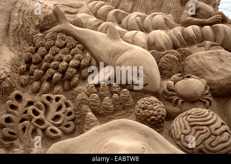 Riesige Sandskulpturen / Sand Sand Künstlers M.N Gowri Schlösser. Mysore, Indien. Stockfoto