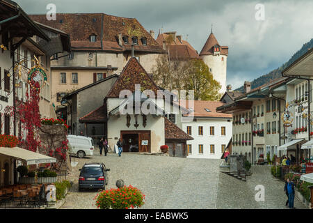 Nachmittag in Gruyères, Kanton Freiburg, Schweiz Stockfoto