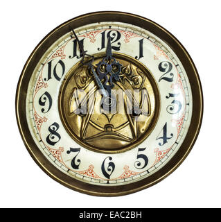 die alte Uhr, die isoliert auf weißem Hintergrund Stockfoto