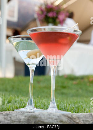 Weltoffen und Martini auf Rasen im Garten cocktail-Empfang Stockfoto