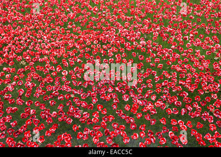 Die große Kunst Installation Blut Mehrfrequenzdarstellung Länder und Meere von rot an der Tower of London, England, UK Stockfoto