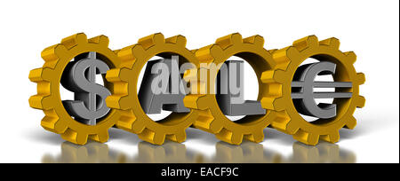 Gold Zahnräder mit einem silbernen Verkauf-symbol Stockfoto