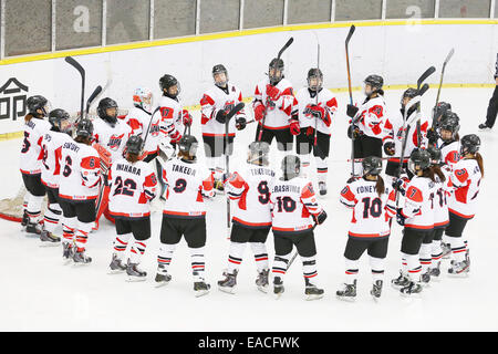 Yokohama, Japan. 11. November 2014. Japan-Teamgruppe Eishockey: 2015 IIHF Eishockey Womens World Championship Qualifikation Series match zwischen Japan 2: 1 Tschechien im Shin-Yokohama Skate Center in Yokohama, Japan. Bildnachweis: Shingo Ito/AFLO SPORT/Alamy Live-Nachrichten Stockfoto