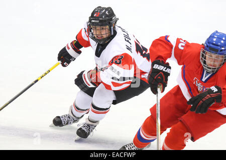 Yokohama, Japan. 11. November 2014. Moeko Fujimoto (JPN) Eishockey: 2015 IIHF Eishockey Womens World Championship Qualifikation Series match zwischen Japan 2: 1 Tschechien im Shin-Yokohama Skate Center in Yokohama, Japan. Bildnachweis: Shingo Ito/AFLO SPORT/Alamy Live-Nachrichten Stockfoto