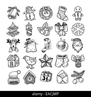 Skizze Zeichnung Weihnachts-Doodle-icons Stockfoto