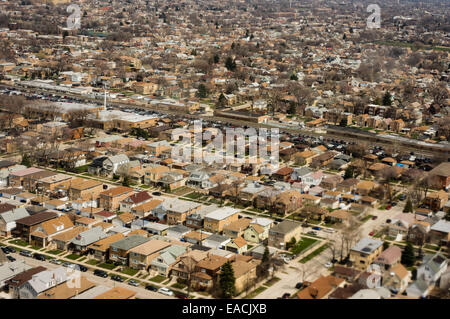 Luftbild von Reihenhäusern und Straßen. Chicago, Illinois Stockfoto
