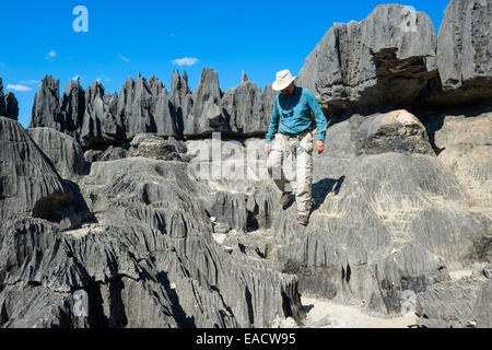 Kletterer Provinz der Tsingy de Bemaraha Nationalpark, Bekopaka, Majunga, Madagaskar Stockfoto