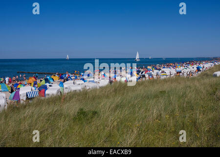 Küste mit überdachten Strand Korbsessel an einem Strand, Kühlungsborn, Mecklenburg-Western Pomerania, Deutschland Stockfoto