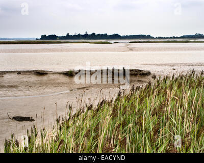 Blick über die Mündung des Alde Iken Kirche bei Ebbe Iken in der Nähe von Snape Suffolk England Stockfoto