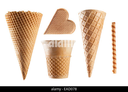 Festlegen der Waffel Eiswaffeln auf weißem Hintergrund Stockfoto