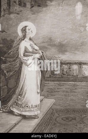 Sankt Cecilia verlassen den Tempel nach Francisco de p. Mendoza. Saint Cecilia Patronin der Musiker. Stockfoto