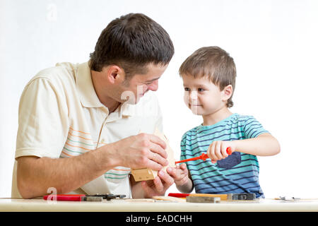 Papa und Kind junge zusammen arbeiten Stockfoto