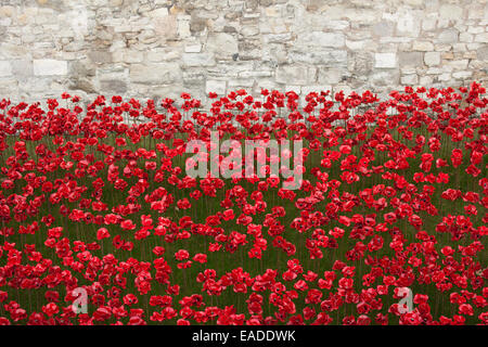 Blut Mehrfrequenzdarstellung Länder und Meere der roten Anzeige an der Tower of London Stockfoto