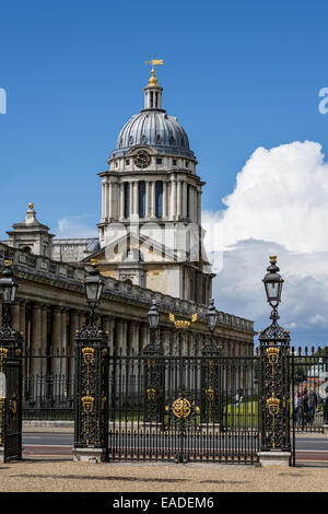 Das Old Royal Naval College, ORNC, ist das architektonische Herzstück der Maritime Greenwich, einem UNESCO-Welterbe in London, Vereinigtes Königreich. Stockfoto