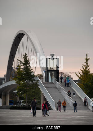 Der Hoge Brug Fußgänger und Fahrrad-Hängebrücke über den Fluss Maas in Maastricht, Niederlande, Europa Stockfoto