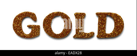 Wort Gold gemacht mit goldenen Glitzer Buchstaben, Isolated on White Background. Stockfoto