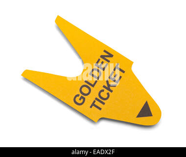 Papier ziehen Goldenes Ticket auf weißem Hintergrund isoliert. Stockfoto