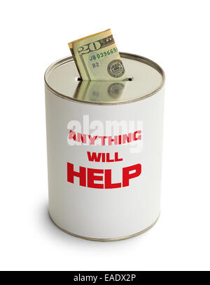 Nichts hilft Spende kann mit Bargeld, Isolated on White Background. Stockfoto