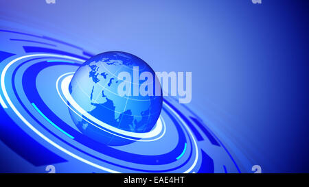 Abbildung der Welt auf abstrakten technologischen Hintergrund. Stockfoto