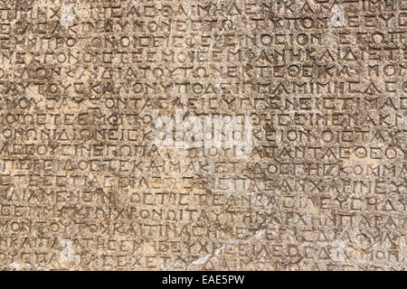 Historische Inschrift des Antiochus I auf Seite III, Arsameia am Nymphaios oder Eski Kale, Kommagene, Nemrut Dagi Nationalpark Stockfoto