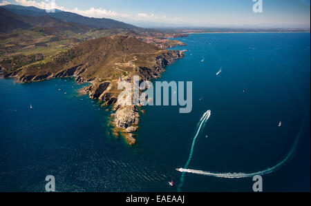 Luftaufnahme, Cap Béar, Port-Vendres, Languedoc-Roussillon, Frankreich Stockfoto