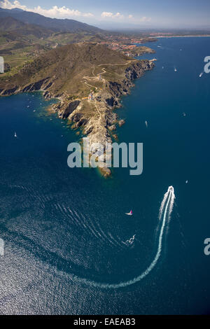 Luftaufnahme, Cap Béar, Port-Vendres, Languedoc-Roussillon, Frankreich Stockfoto