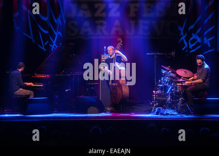 Israelische Bassist Avishai Cohen Auftritten mit seinem Trio auf der Bühne an der 18. Jazz Fest in Sarajevo im Jahr 2014. Stockfoto