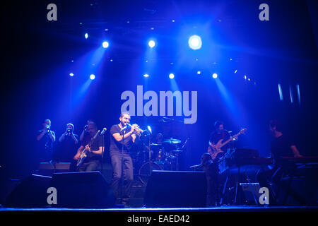 Ibrahim Maalouf ein Französisch-libanesischen Trompeter und und seine Band live gespielt an der 18. Jazz Fest in Sarajevo im Jahr 2014. Stockfoto