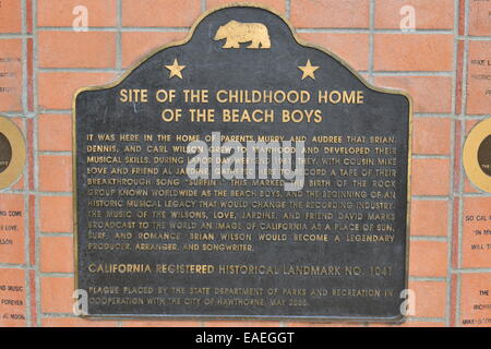 Beach Boys-Memorial von wo sie bei Hawthorne County, Los Angeles erhoben wurden. Stockfoto