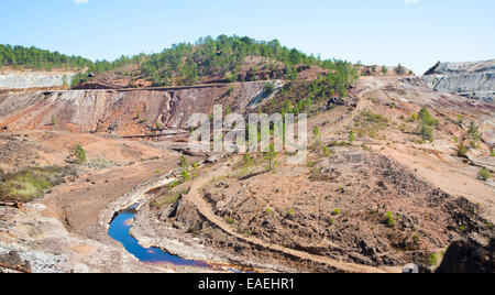 Blutrot beladenen Mineralwasser im Fluss Rio Tinto im Minas de Riotinto Bergbaugebiet, Provinz Huelva, Spanien Stockfoto