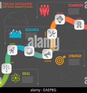 Business Timeline Infografik mit Papier Buttons, Icons und Schritte. Vorlage. Stockfoto