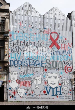 AIDS und HIV-Prävention-Wandbild in Brüssel, Belgien. Stockfoto