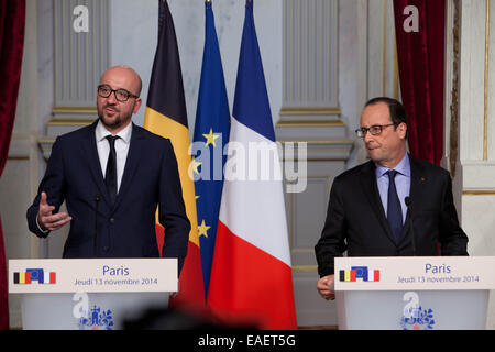 Visite Officielle du Premier Ministre Charles Michel À Paris, Recu Par Président De La République François Hollande. Stockfoto