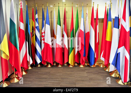 Detail mit Flaggen der Mitgliedstaaten der Europäischen Union aufgenommen Stockfoto