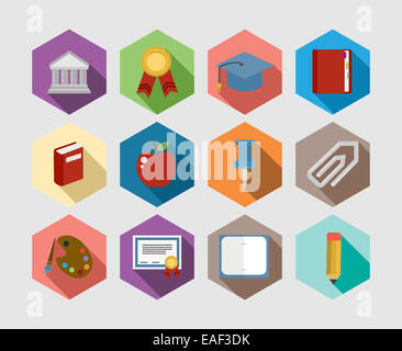 Flache Symbole Konzeption stellen für Ausbildung und zurück zu Schule Kommunikation. Website und app-Elemente. EPS10 Vektor Datei organi Stockfoto