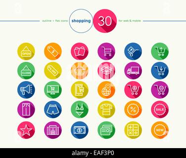 Einkaufen bunte flache Icons set für Web- und mobile App EPS10 Vektor-Datei organisiert in Schichten für die einfache Bearbeitung. Stockfoto