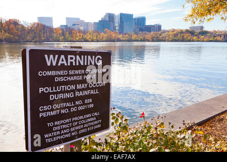 Umweltverschmutzung Warnschild am Potomac River - Washington, DC USA Stockfoto