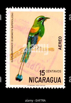 Briefmarke aus Nicaragua, die Darstellung einer Türkis-browed Motmot (Eumomota Superciliosa) Stockfoto
