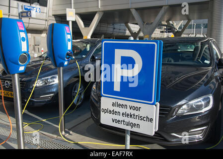 Parkplatz für Elektro-Autos nur bei Schiphol Flughafen Amsterdam holland Stockfoto