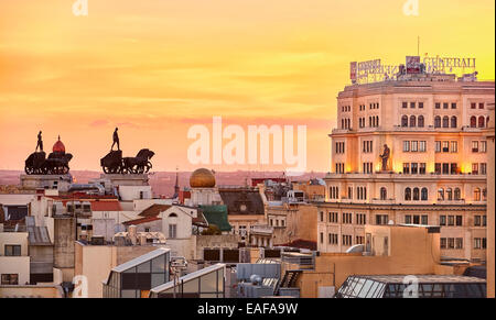 Madrid Skyline von den Circulo de Bellas Artes auf dem Dach. Madrid, Spanien. Stockfoto