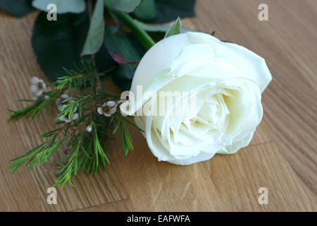 Rose Rosen Weiss Weisse Holz Maserung Holzbrett Brett Platte Arbeitsplatte Eingerahmt Struktur Hintergrund Strukturen Holzmaseru Stockfoto