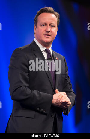 Premierminister David Cameron, befasst sich der jährliche CBI-Konferenz im Grosvenor House Hotel, London Stockfoto