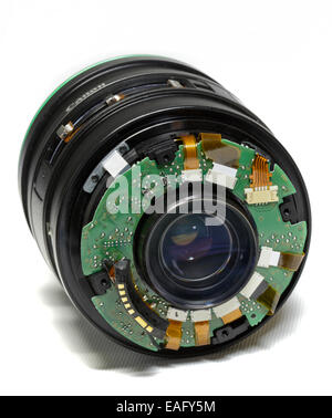 Canon EF 70-300 zu tun zeigt Objektiv Innenraum Printed Circuit Board Stockfoto