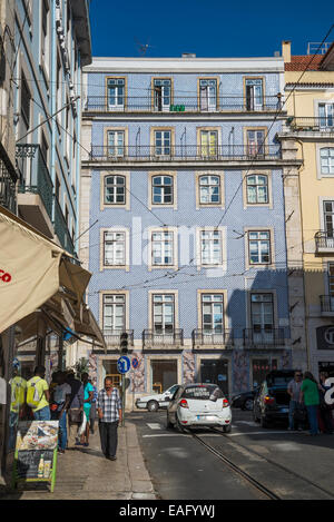 Geflieste Fassade im Viertel Baixa, Lissabon, Portugal Stockfoto