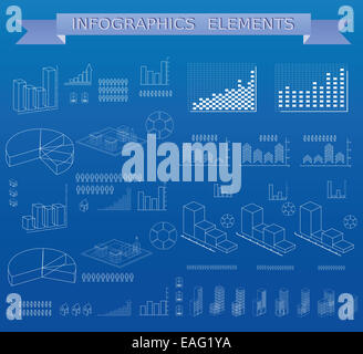 Info-Grafik Vektor Set von Elementen auf blauem Hintergrund Stockfoto